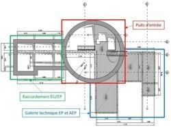 Figure 1 - Vue en plan GC de l’ouvrage puits d’entrée (Niveau - 1 [ 2,0 m NGF]) (sans échelle).