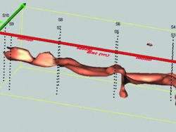 Tomographie sismique. Exemple devisualisation d’une interface géologique.